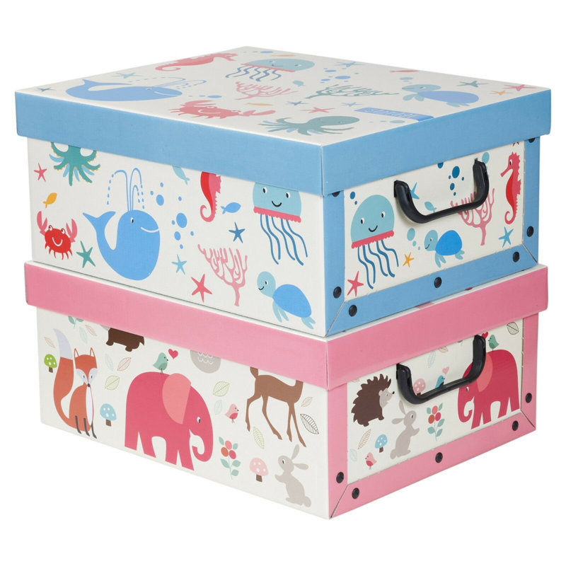 Zoomie Kids 2 Storage Boxes 37X30x16cm [865059] [1 X Blue & 1 X Pink